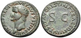 Tiberius, 14-37. As (Copper, 27 mm, 10.89 g, 7 h), restitution issue, struck under Titus, Rome, 80-81. TI CAESAR DIVI AVG F AVGVST IMP VIII Bare head ...