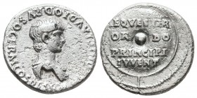 Nero, as Caesar, 50-54. Denarius (Silver, 17 mm, 3.46 g, 6 h), struck under Claudius, Lugdunum, 51. NERONI CLAVDIO DRVSO GERM COS DESIGN Bareheaded an...