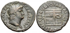 Nero, 54-68. As (Copper, 28 mm, 10.63 g, 7 h), Rome, circa 65. NERO CAESAR AVG GERM IMP Laureate head of Nero to right. Rev. PACE P R VBIQ PARTA IANVM...