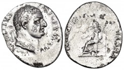 Vitellius, 69. Denarius (Silver, 20 mm, 3.29 g, 6 h), Lugdunum (Lyon). A VITELLIVS IMP GERMAN Laureate head of Vitellius to right. Rev. VESTA P R QVIR...