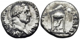 Vitellius, 69. Denarius (Silver, 18 mm, 2.79 g, 6 h), Rome, April - December 69. A VITELLIVS GERM IMP TR P Laureate head of Vitellius to right. Rev. X...