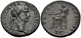 Trajan, 98-117. Sestertius (Orichalcum, 39 mm, 27.60 g, 6 h), Rome, 101-102. IMP CAES NERVA TRAIAN AVG GERM P M Laureate bust of Trajan to right, with...