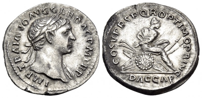 Trajan, 98-117. Denarius (Silver, 19 mm, 3.15 g, 7 h), Rome, 107-108. IMP TRAIAN...