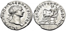 Trajan, 98-117. Denarius (Silver, 19.5 mm, 2.65 g, 6 h), Rome, 108-109. IMP TRAIANO AVG GER DAC P M TR P Laureate bust of Trajan to right, with slight...