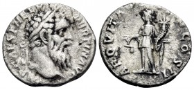 Pertinax, 193. Denarius (Silver, 17 mm, 2.35 g, 6 h), Rome. IMP CAES P HELV PERTIN AVG Laureate head of Pertinax to right. Rev. AEQVIT AVG TR P COS II...