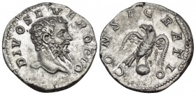 Divus Septimius Severus, died 211. Denarius (Silver, 18 mm, 3.17 g, 12 h), struck posthumously, under Caracalla, Rome, c. 211-212. DIVO SEVERO PIO Bar...