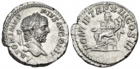 Caracalla, 198-217. Denarius (Silver, 18.5 mm, 3.68 g, 6 h), Rome, 210. ANTONINVS PIVS AVG BRIT Laureate, draped and cuirassed bust of Caracalla to ri...