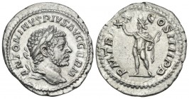 Caracalla, AD 198-217. Denarius (Silver, 20 mm, 3.56 g, 6 h), Rome, 217. ANTONINVS PIVS AVG GERM Laureate and bearded head of Caracalla to right. Rev....