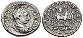 Elagabalus, 218-222. Denarius (Silver, 19 mm, 3.12 g, 12 h), Antioch, 218-219. ANTONINVS PIVS FEL AVG Laureate, draped and cuirassed bust of Elagabalu...