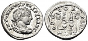 Elagabalus, 218-222. Denarius (Silver, 19 mm, 3.85 g, 12 h), Antioch, 218-219. IMP ANTONINVS PIVS FEL AVG Laureate, draped and cuirassed bust of Elaga...