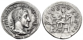 Maximinus I, 235-238. Denarius (Silver, 19 mm, 2.56 g, 1 h), Rome, March 235 - January 236. IMP MAXIMINVS PIVS AVG Laureate, draped and cuirassed bust...