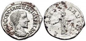 Gordian III, 238-244. Denarius (Silver, plated, 19 mm, 3.21 g, 5 h), uncertain mint, c. 240. IMP GORDIANVS PIVS FEL AVG Laureate, draped and cuirassed...