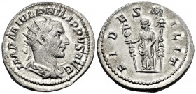 Philip I, 244-249. Antoninianus (Silver, 22 mm, 4.10 g, 1 h), Rome, 244. IMP M IVL PHILIPPVS AVG Radiate, draped and cuirassed bust of Philip to right...