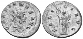 Gallienus, 253-268. Antoninianus (Billon, 21 mm, 4.06 g, 11 h), Mediolanum. GALLIENVS AVG Radiate head of Gallienus to right. Rev. FELICI AVG Felicita...