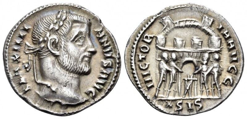 Maximianus, First reign, 286-305. Argenteus (Silver, 17.5 mm, 2.77 g, 12 h), Sis...