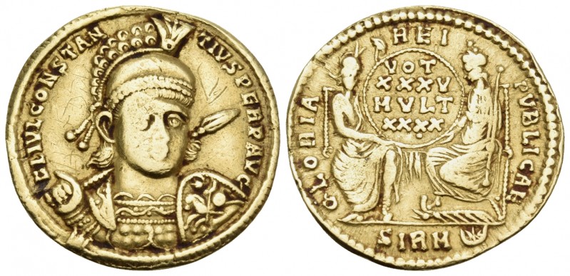 Constantius II, 337-361. Solidus (Gold, 20.5 mm, 4.36 g, 7 h), Sirmium, 355 - 36...