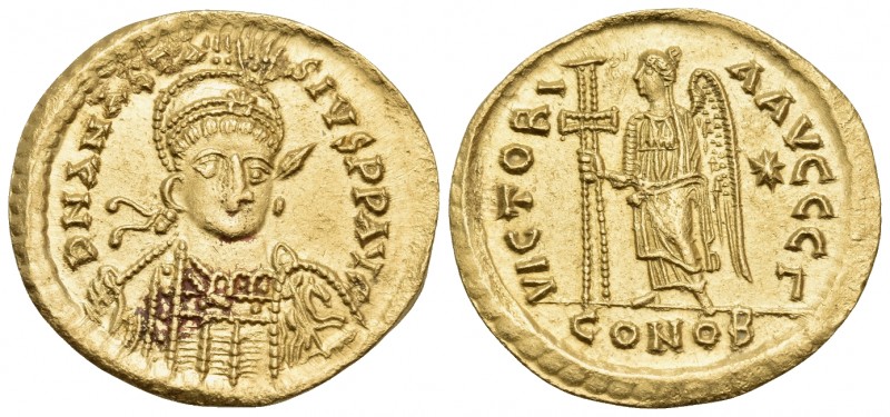 Anastasius I, 491-518. Solidus (Gold, 21.5 mm, 4.48 g, 6 h), Constantinople, Γ =...