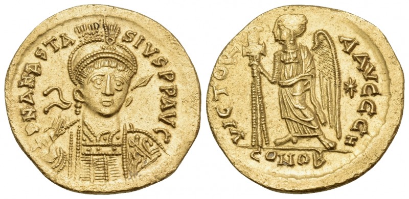 Anastasius I, 491-518. Solidus (Gold, 20 mm, 4.48 g, 6 h), Constantinople, H = 8...