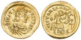Justin I, 518-527. Semissis (Gold, 17 mm, 2.08 g, 7 h), Constantinople. DN IVSTI-NVS PP AVC Diademed, draped and cuirassed bust of Justin I to right. ...