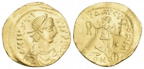 Justin II, 565-578. Tremissis (Gold, 15 mm, 1.52 g, 6 h), Constantinople. D N IVSTI - NVS PP AVC Diademed, draped and cuirassed bust of Justin II to r...