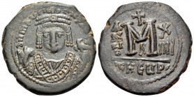 Maurice Tiberius, 582-602. Follis (Bronze, 27.5 mm, 11.75 g, 12 h), Theoupolis (Antioch), A = 1st officina, struck during regnal year XIIII = 14 = 595...