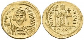Phocas, 602-610. Solidus (Gold, 20 mm, 4.44 g, 7 h), Constantinople, I = 10th officina, 607-610. d N FOCAS PERP AVI Crowned, draped and cuirassed bust...