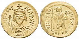 Phocas, 602-610. Solidus (Gold, 20 mm, 4.52 g, 7 h), Constantinople, I = 10th officina, 607-610. d N FOCAS PERP AVI Crowned, draped and cuirassed bust...