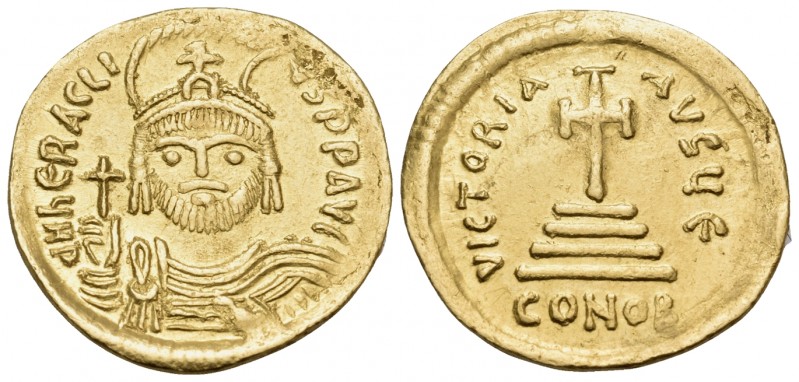 Heraclius, 610-641. Solidus (Gold, 21 mm, 4.49 g, 7 h), Constantinople, E = 5th ...