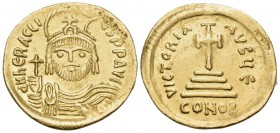 Heraclius, 610-641. Solidus (Gold, 21 mm, 4.49 g, 7 h), Constantinople, E = 5th officina, 610-613. dN hERACL-IUS PP AC Draped and cuirassed facing bus...