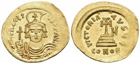 Heraclius, 610-641. Solidus (Gold, 22 mm, 4.40 g, 7 h), Constantinople, Є = 5th officina, 610-613. dN hERACL-IUS PP AVI Draped and cuirassed facing bu...