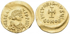 Heraclius, 610-641. Tremissis (Gold, 16 mm, 1.48 g, 6 h), Constantinople, 6th officina, 610-613. d N hЄRACLI-ЧS P P AVC Diademed, draped and cuirassed...