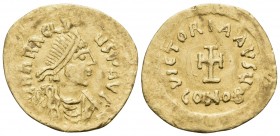Heraclius, 610-641. Tremissis (Gold, 16 mm, 1.43 g, 6 h), Constantinople, 610-613. d N hRACLIЧS P AVI (sic! ) Diademed, draped and cuirassed bust of H...