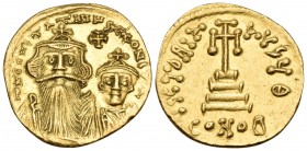 Constans II, with Constantine IV, 641-668. Solidus (Gold, 21 mm, 4.50 g, 6 h), Constantinople, Θ = 9th officina, 654-659. d N CONStANtINUS C CONStANS ...