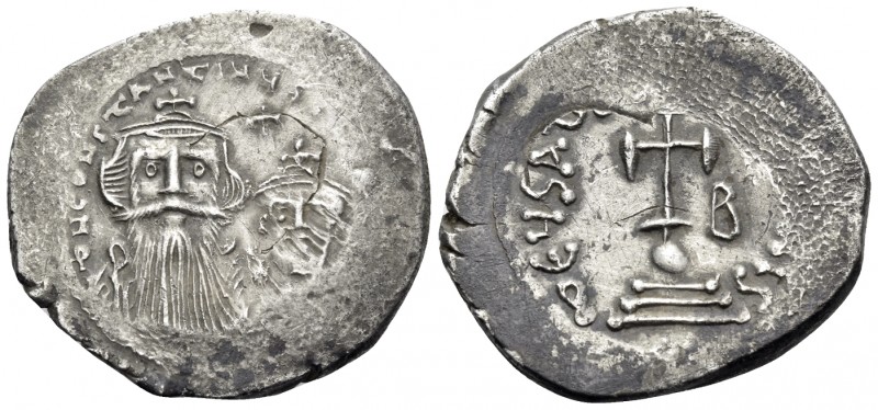 Constans II, with Constantine IV, 641-668. Hexagram (Silver, 24 mm, 6.74 g, 7 h)...