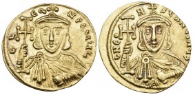 Constantine V Copronymus, with Leo III, 741-775. Solidus (Gold, 21 mm, 4.47 g, 5 h), Constantinople, c. 742-745. c L-EO-N PA MUL Crowned bust of Leo I...