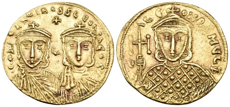 Constantine V Copronymus, with Leo IV and Leo III, 741-775. Solidus (Gold, 21 mm...