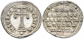 Leo VI the Wise, 886-912. Miliaresion (Silver, 23 mm, 2.40 g, 12 h), Constantinople, 886-908. IҺSЧS XRI-STЧS ҺICA Cross potent on base and three steps...