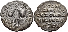 Constantine VII Porphyrogenitus, with Zoe, 913-959. Follis (Copper, 25.5 mm, 6.32 g, 5 h), Constantinople, 914-919. +COҺSTAҺT' CЄ ZOH b' Crowned half-...