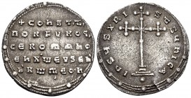 Constantine VII Porphyrogenitus, with Romanus II, 913-959. Miliaresion (Silver, 23 mm, 3.02 g, 12 h), Constantinople, 945-959. +CONST’ T’ /ΠORFVROG’/ ...