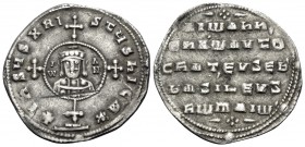 John I Zimisces (Tsimisces), 969-976. Miliaresion (Silver, 22 mm, 3.05 g, 6 h), Constantinople. +IhSЧS XRI-CTЧS NICA✱ Cross potent on globe and two st...