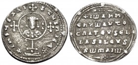 John I Zimisces (Tsimisces), 969-976. Miliaresion (Silver, 23 mm, 2.94 g, 6 h), Constantinople. +IhSЧS XRI-CTЧS NICA✱ Cross potent on globe and two st...