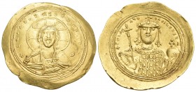Constantine IX Monomachus, 1042-1055. Histamenon (Gold, 28 mm, 4.40 g, 6 h), Constantinople. +IhC XIC REX REGNANTIhM Bust of Christ Pantokrator facing...