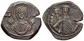 Manuel I Comnenus, 1143-1180. Tetarteron (Copper, 20.5 mm, 4.37 g, 6 h), Constantinople, 1164-1167 (?). Facing bust of the Virgin Mary, orans . Rev. M...