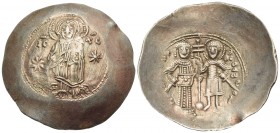 Manuel I Comnenus, 1143-1180. Aspron Trachy (Electrum, 31.5 mm, 4.71 g, 5 h), Constantinople, circa 1160-1164. ΙC - ΧC Christ Pantocrator, standing fa...