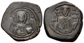 Isaac II Angelus, first reign, 1185-1195. Tetarteron (Copper, 20 mm, 3.79 g, 6 h), Thessalonica. O/AP - X/M Facing bust of the Archangel Michael, hold...