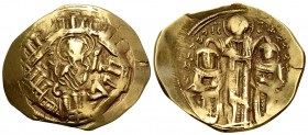 Andronicus II Palaeologus, with Michael IX, 1282-1328. Hyperpyron (Gold, 25 mm, 4.05 g, 6 h), Constantinople, 1294-1303. MP-ΘV Half-length figure of t...