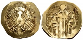 Andronicus II Palaeologus, with Michael IX, 1282-1328. Hyperpyron (Gold, 23 mm, 4.07 g, 6 h), Constantinople, 1294-1303. Bust of the Virgin orans with...