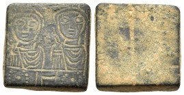 BYZANTINE WEIGHTS. Circa 5th-6th century. Weight of 3-grammata = 1/2-sicilicus = 3/4-nomismata (Bronze or brass, 11x11x2.5 mm, 2.65 g), a thin, square...