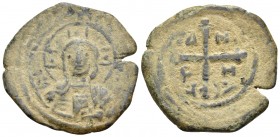 CRUSADERS. Antioch. Tancred, regent, 1101-1112. Follis (Bronze, 25 mm, 4.09 g, 5 h). IC XC Facing bust of Christ Pantokrator, wearing tunic, himation ...