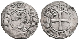 CRUSADERS. Antioch. Bohémond III, 1163- 1201. Denier (Silver, 18 mm, 0.97 g, 2 h). +BOANVNDVS (double cross-bars on dotted Ns; four pellet A) Helmeted...